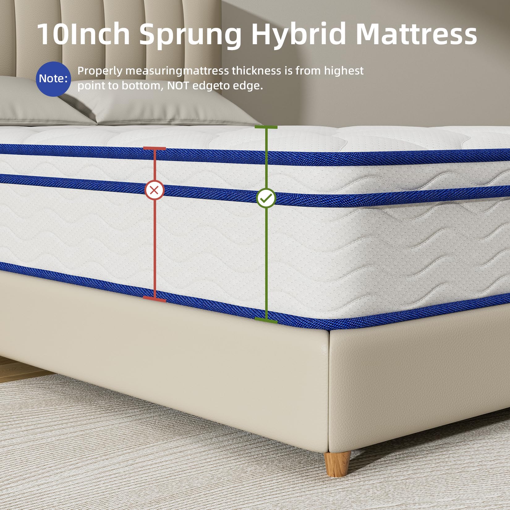 Queen Mattress, 10 Inch Queen Size Hybrid Mattress in a Box, Medium Firm Memory Foam and Spring Mattresses, Pressure Relief & Motion Isolationfor, Fiberglass Free Bed Mattress, CertiPUR-US Certified