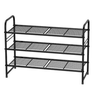 mwq 3 tier stackable shoe rack, 32.5" wide all metal free standing shoe storage organizer for entryway, closet, black