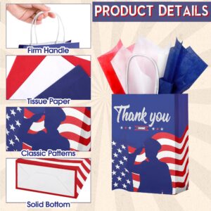 MIMIND 12 Pieces Veterans Day Gift Bags with Handle Patriotic Gift Bags with 24 Red Blue White Tissue Paper Thank You Veterans Goodie Gift Treat Bags for Veterans Day Memorial Day Independence Day