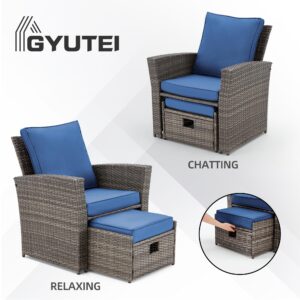 GYUTEI 6 Piece Patio Furniture Set Clearance, Outdoor Sectional Conversation Rattan Sofa Set with Ottoman and Outdoor Storage Table for Garden, Porch, Backyard (Navy Blue)