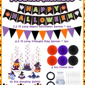 Oomloid Halloween Party Decorations Indoor - Happy Halloween Banner, Hanging Swirl Streamers, Halloween Sign Triangle Flag Bunting Halloween Supplies for Trunk or Treat Decorations