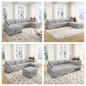 Nynsley Corduroy Middle Seating Modular Sectional Couch Module Parts Convertible Modern Sectional Sofa Couch Accent Armless Chair, Removable and Washable Pillowcases,Grey