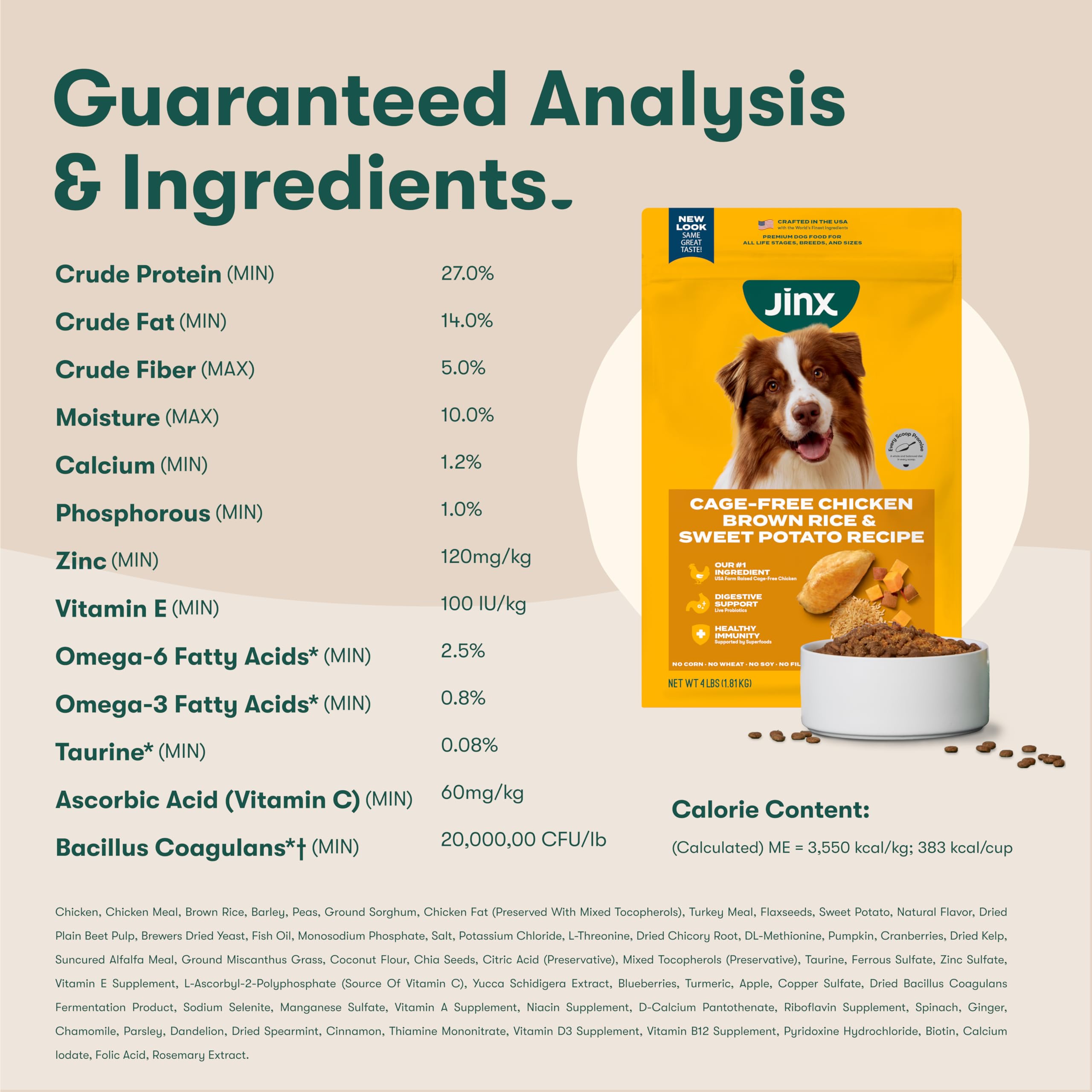 Jinx Premium Dry Dog Food + Bonus Chicken Topper. Chicken, Brown Rice, Sweet Potato Kibble (11.5lb), for All Lifestages with Superfoods & Probiotics