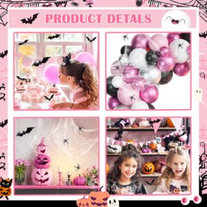 Fiesec Pink Halloween Balloon Garland Arch Kit, Halloween Themed Party Decorations with BOO Foil Balloons Spider Web Bat Ghost, Happy Boo Day Halloween Indoor Outdoor Yard Home Room Décor