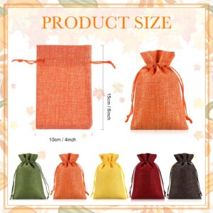 Sweetude 30 Pcs Fall Burlap Gifts Bags with Drawstring 4 x 6 Inch Autumn Goodies Bags Thanksgiving Candy Treat Gifts Bags Fall Harvest Party Favor Bags for Wedding Baby Shower Birthday Decoration