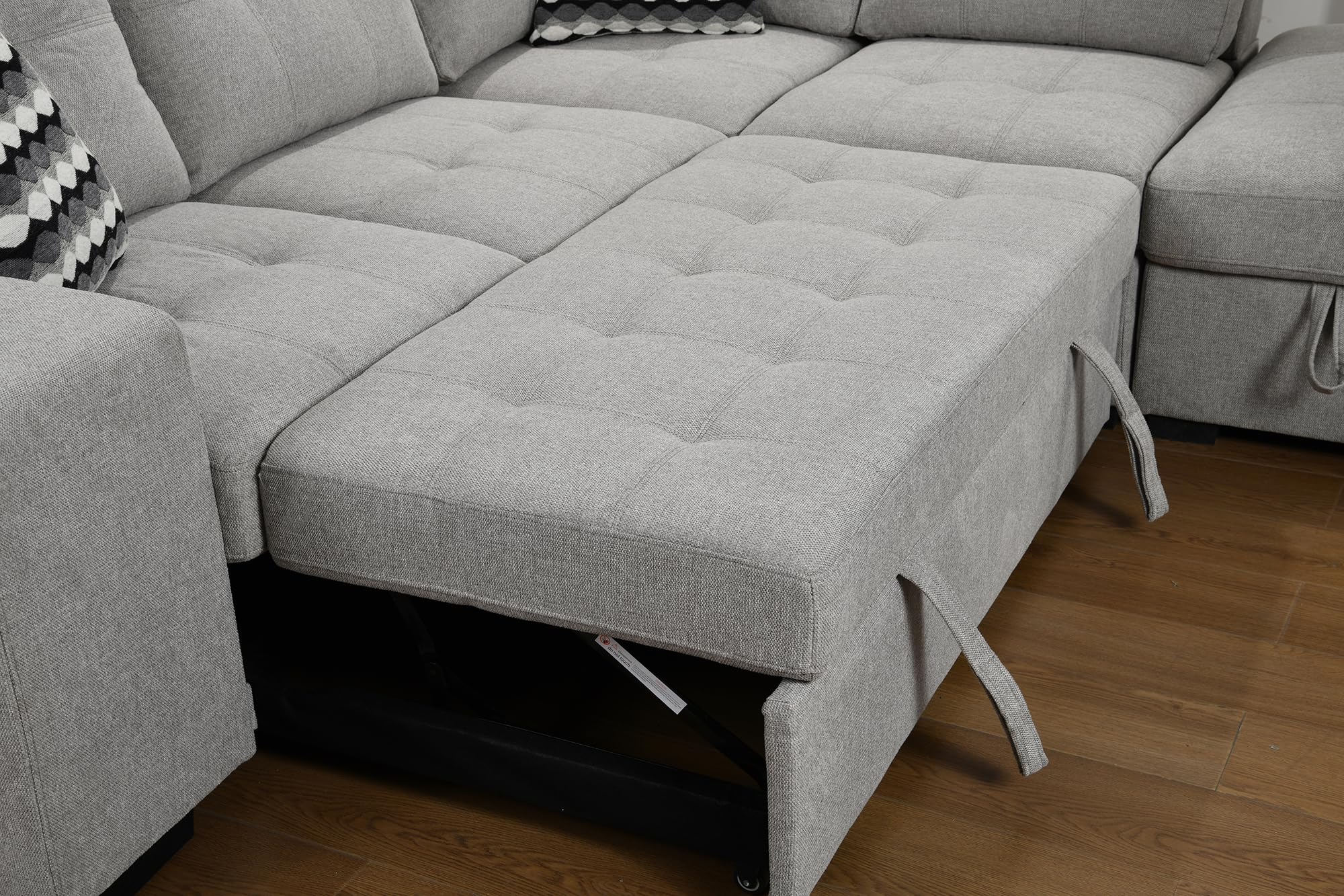 Familymill 100'' Modern Upholstered Fabric L-Shaped Convertible Corner Sectional Sofa Bed, Pull-Out Sleeper Sofa Bed with Storage Ottoman, USB Ports, and 2 Stools (Light Gray, L Shaped)