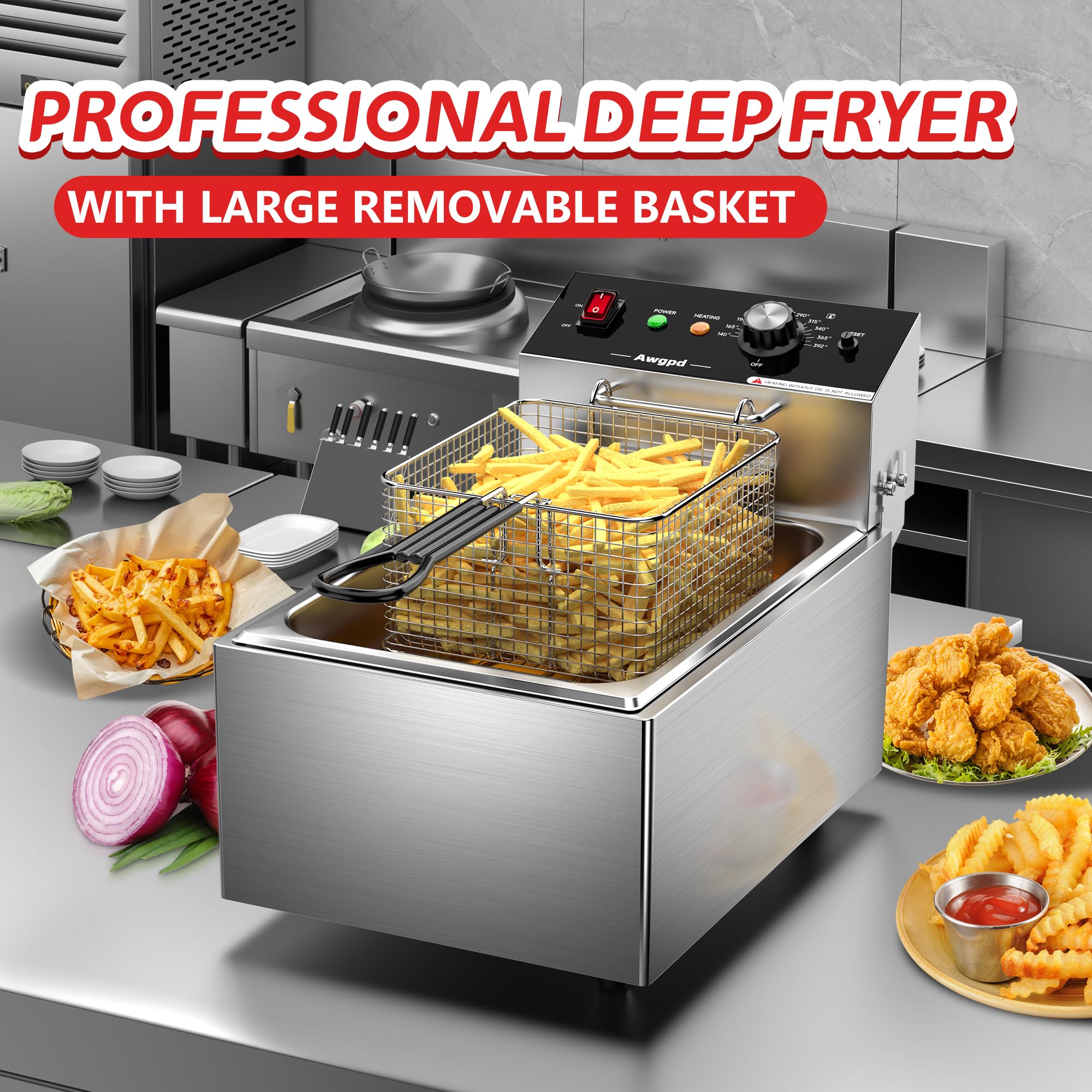 Electric Deep fryer Single Tank Deep Fryer with Basket Capacity 10L(10.5QT) Electric Countertop Fryer Stainless Steel Deep Fryers for Restaurant Home Use, 1700 Watts, 110V (10L)