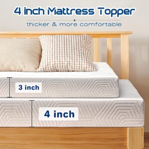 PECASOY 4 Inch Cooling Memory Foam Mattress Topper Queen, Thick High Density Foam Bed Topper Queen with Washable Cover, Organic, Hypoallergenic, Fiberglass-Free, Oeko-TEX Queen Size Mattress Toppers