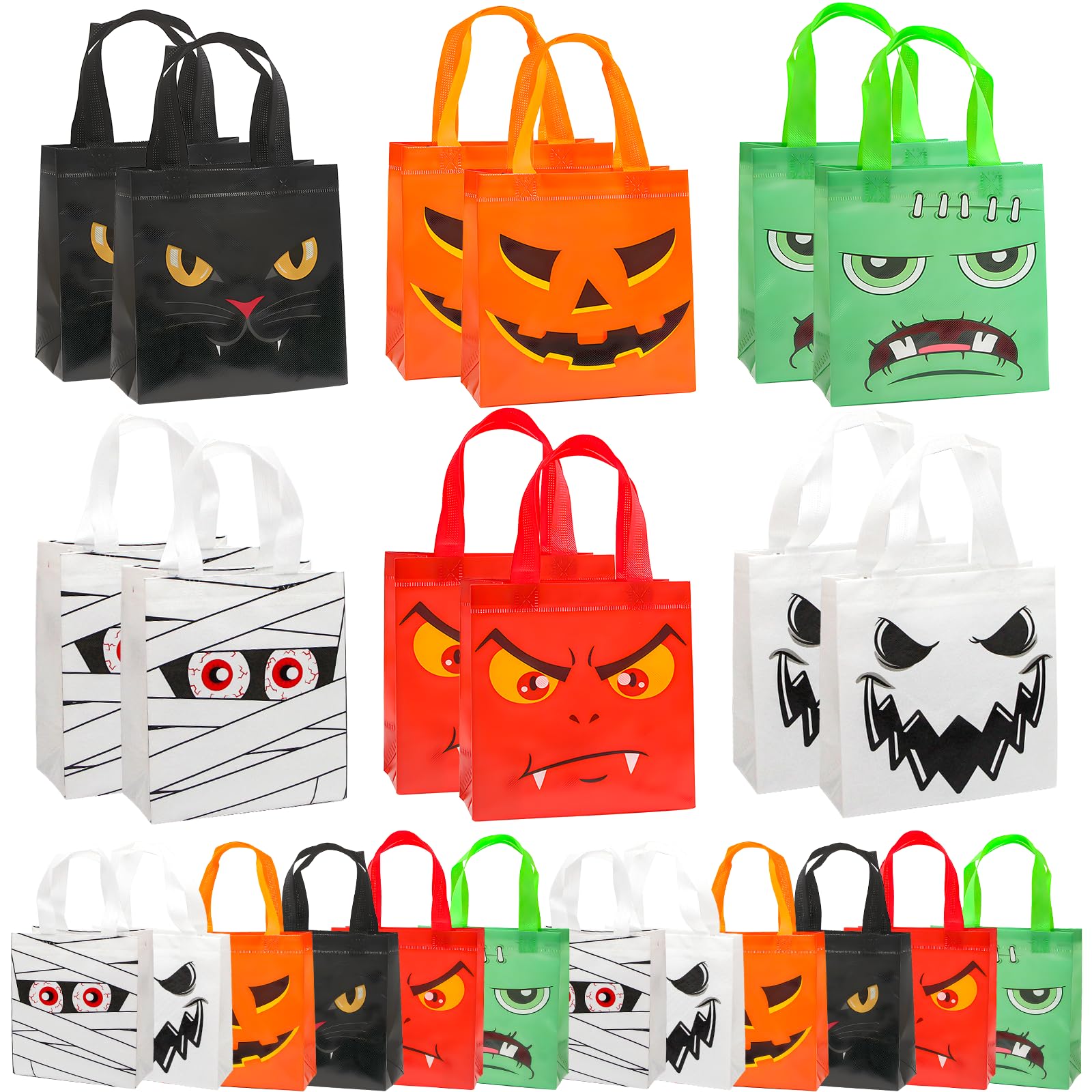 Hpscdyo 24 Pcs Halloween Treat Bags, 6 Cute Halloween Patterns Laminated Non-Woven Candy Tote Gift Bags with Handle for Kids' Halloween Trick or Treat Party Favor Supply