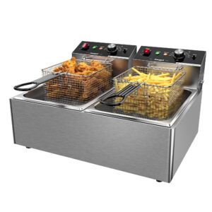 commercial deep fryer with baskets stainless steel double deep fryer with 2 baskets capacity 10l x 2(21.2qt) electric countertop fryer for restaurant and home use, 110v 3400w