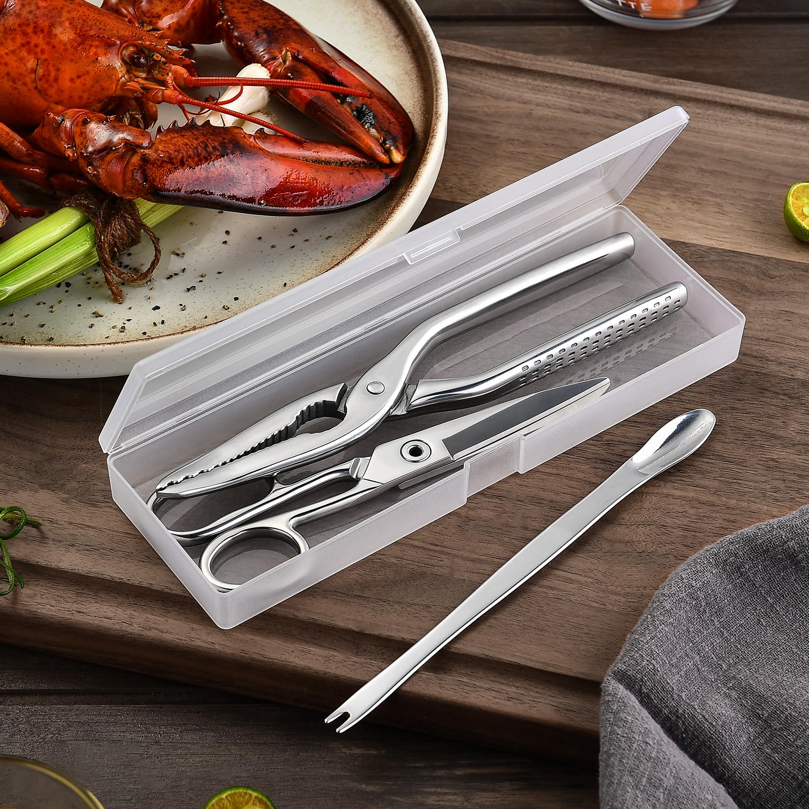 Crab Leg Crackers and Tools Set - Lobster Cracker, Scissors, Picker/Fork for Seafood Boil and Nut Opener - Full Stainless Steel