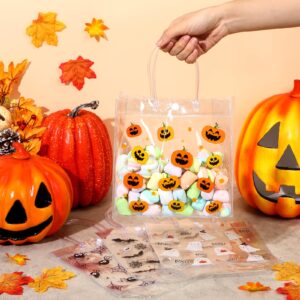 Aliceset 20 Pcs Halloween Clear Gift Bags with Handles Trick or Treat Plastic Bags Cute Pumpkin Halloween Tote Bag for Ghost Spider Party Favor Bags for Halloween Party Gifts Supplies, 8x8x3.15 Inch