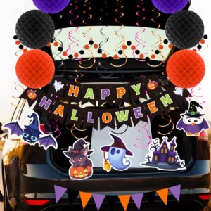 Oomloid Halloween Party Decorations Indoor - Happy Halloween Banner, Hanging Swirl Streamers, Halloween Sign Triangle Flag Bunting Halloween Supplies for Trunk or Treat Decorations