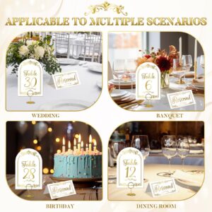 ZhouBoat 31 Sets Arch Gold White Table Number Cards with Holders and Reserved Seating Signs, Double Sided Gold Foil Table Number 1-30 and Head Table 4x6 Inch Birthday Wedding Reception Table Signs