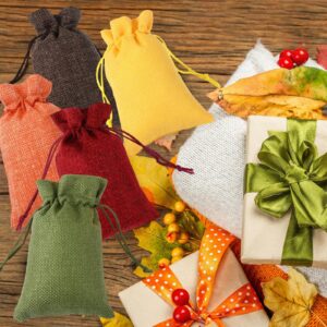 Sweetude 30 Pcs Fall Burlap Gifts Bags with Drawstring 4 x 6 Inch Autumn Goodies Bags Thanksgiving Candy Treat Gifts Bags Fall Harvest Party Favor Bags for Wedding Baby Shower Birthday Decoration