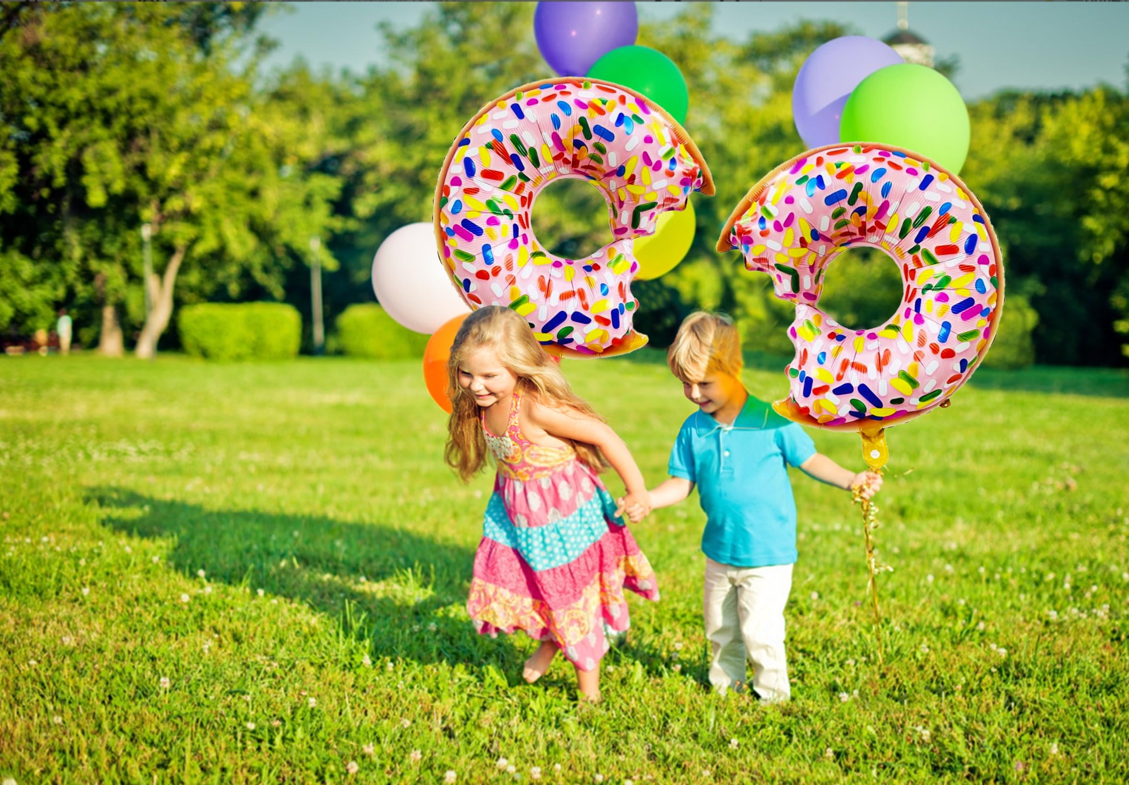 2PCS Donut Balloons Birthday Party Decorations Doughnut Foil Aluminum Balloon for Baby Shower Happy Birthday Graduation Party Supplies