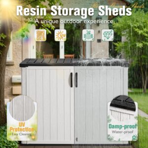 Greesum Outdoor Horizontal Storage Sheds 27 Cu.ft Resin Large Storaged Box Weather Resistance, Without Shelf, Easy to Assemble, Prefect for Garden, Patios, Backyards, White