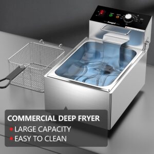 Electric Deep fryer Single Tank Deep Fryer with Basket Capacity 10L(10.5QT) Electric Countertop Fryer Stainless Steel Deep Fryers for Restaurant Home Use, 1700 Watts, 110V (10L)