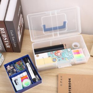 2 Layer Plastic Dividing Storage Box with Removable Tray, Portable Stationery Storage Container with Handle, Multipurpose Sewing Box, Art Craft Supply Organizer for Crayon Cosmetic Tackle Medicine