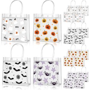 aliceset 20 pcs halloween clear gift bags with handles trick or treat plastic bags cute pumpkin halloween tote bag for ghost spider party favor bags for halloween party gifts supplies, 8x8x3.15 inch