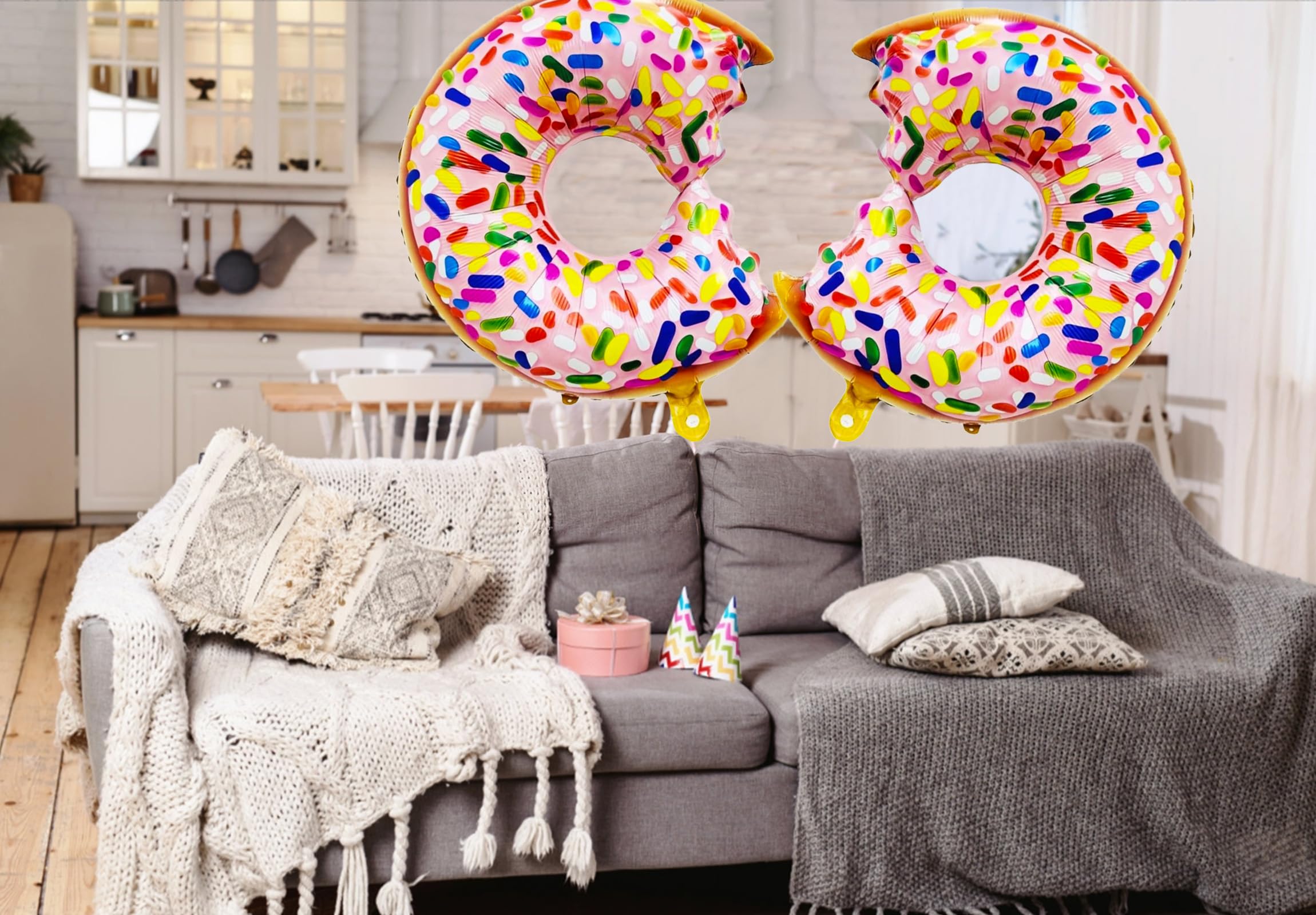 2PCS Donut Balloons Birthday Party Decorations Doughnut Foil Aluminum Balloon for Baby Shower Happy Birthday Graduation Party Supplies