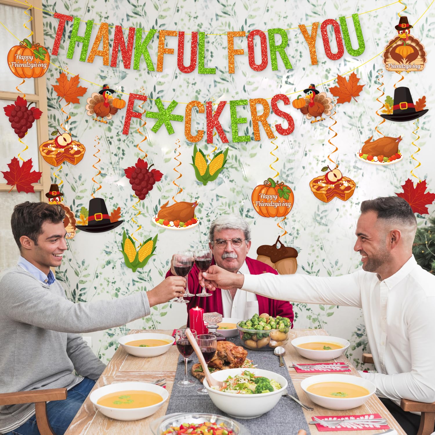 Thanksgiving Decorations Indoor,Thankful for You Friendsgiving Party Decorations colourful Friends Giving Party Decorations Pre-Assembled Banner