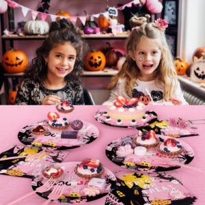 Fiesec Happy Boo Day Party Supplies Tableware Set, Pink Halloween Party Decorations for Girl, Trick or Treat Pumpkin Ghost Face Plates, Napkins, Forks, Serves 24 Guests