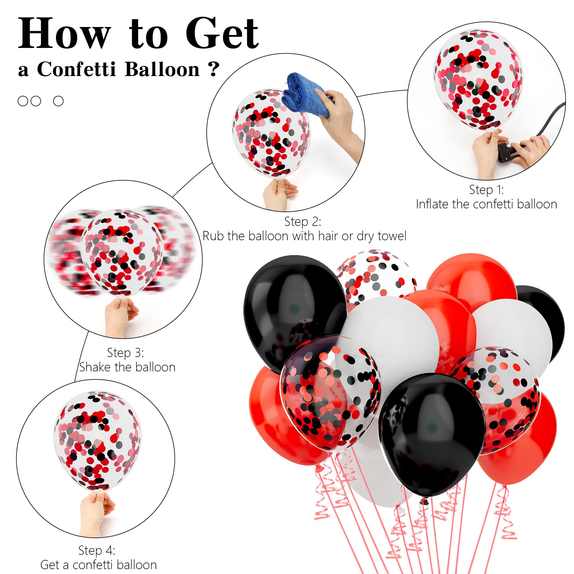 Red and Black Balloons 60 Pcs 12 inch Matte Black Red and White Latex Balloon Confetti Party Balloons for Ghostface Scream Birthday LadyBug Party Graduation Decoration Pirate Cartoon Mouse Party Favor