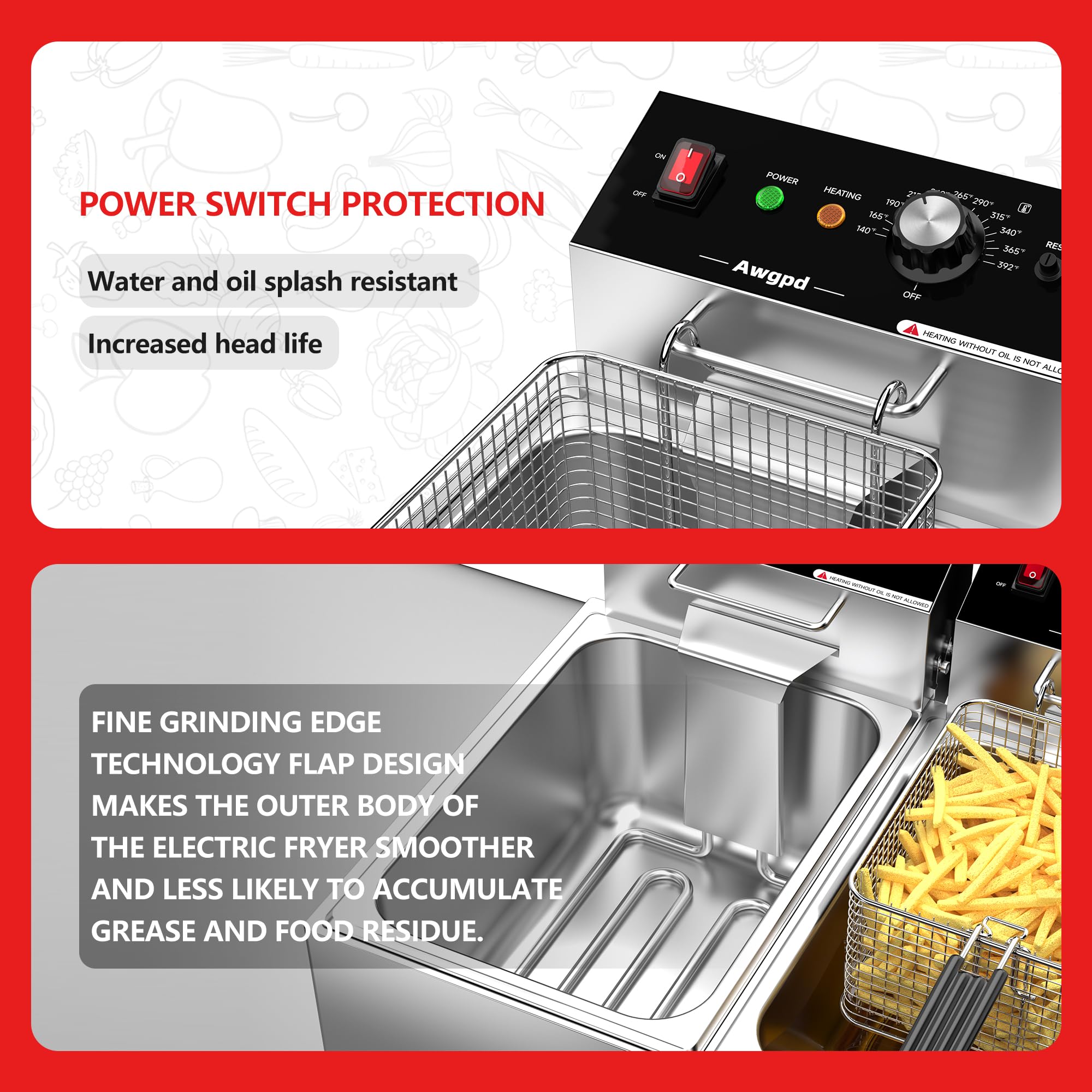 Commercial Deep Fryer with Baskets Stainless Steel Double Deep Fryer with 2 Baskets Capacity 10L X 2(21.2QT) Electric Countertop Fryer for Restaurant and Home Use, 110V 3400W