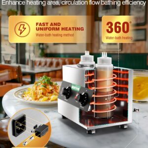 WantJoin Electric Sauce Warmer Dispenser - Countertop Stainless Steel Sauce Heat Preservation Machine 320W Hot Fudge Nacho Cheese Ketchup Chocolate Warmer for Commercial with 650ml Squeeze Bottle*2