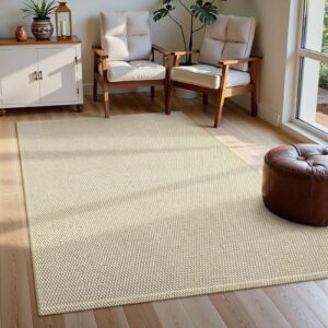 Moynesa Easy Jute Rug 5x7 Living Room Rug - 5x7 Area Rugs Natural Fiber Rugs for Bedroom, Farmhouse Indoor Outdoor, Hand Woven Sisal Rug Cotton Carpet for Home Office Decor, Natural & Beige