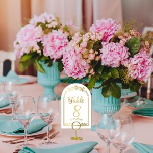 ZhouBoat 31 Sets Arch Gold White Table Number Cards with Holders and Reserved Seating Signs, Double Sided Gold Foil Table Number 1-30 and Head Table 4x6 Inch Birthday Wedding Reception Table Signs