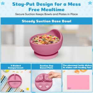 Eight4you Silicone Baby Feeding Set - Durable & Resistant Baby Feeding Set, Dishwasher Safe, Oven & Microwave Safe, food grade silicone material (pink)