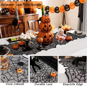 Black Halloween Table Runner Decor: Spider Web Black Table Linens 2 Packs 18 x 72 Inches Lace Runners for Halloween Party Dinner Fireplace Supplies