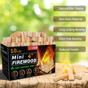 WiFER Mini Fire Stick with Fire Starter & Tongs, 4'' Kiln-Dried Pine Great Firewood for Wood Stoves, Tabletop Fire Pit, BBQ Grill, Pizza Oven, Solo Stove Accessories, BBQ Accessories, 10 lb Box