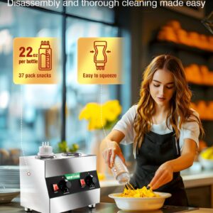 WantJoin Electric Sauce Warmer Dispenser - Countertop Stainless Steel Sauce Heat Preservation Machine 320W Hot Fudge Nacho Cheese Ketchup Chocolate Warmer for Commercial with 650ml Squeeze Bottle*2