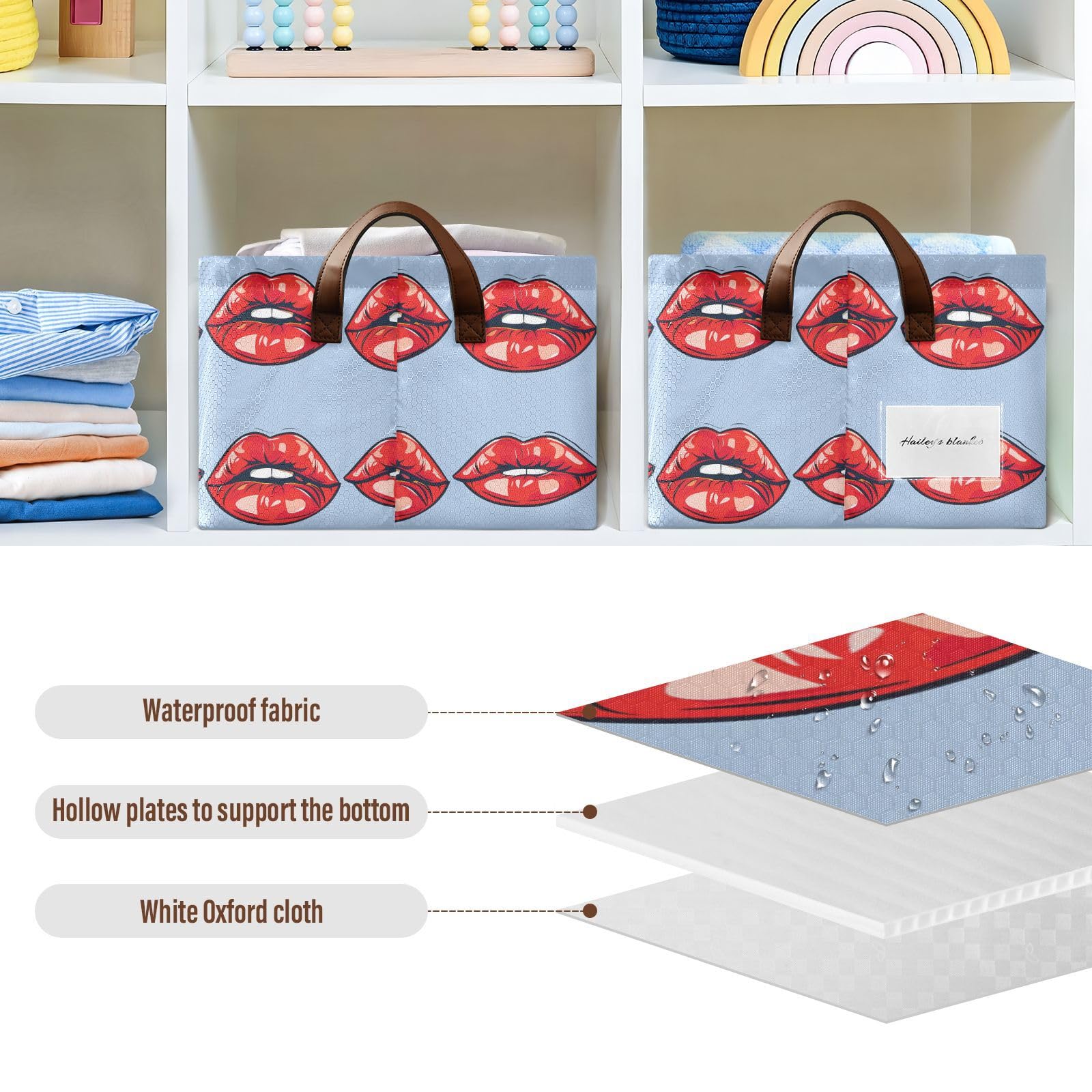 ALAZA Red Lips Fabric Storage Bins Collapsible Storage Cube Organizer Basket with Handles for Shelves Colset Wardrobe Organizition