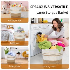 Tall Laundry Baskets with Sturdy Handles, Blanket Basket, 80L Large Dirty Clothes Hamper, Cotton Rope Basket for Blanket, Toys, Pillows, in Living Room, Bathroom, Bedroom