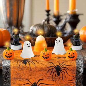 CNhoqc 12pcs Halloween Candy Corn Pumpkin Black Cat Ghost Mini Candles, Scented Halloween Tealight Candles Tabletop Decor, Cute Wax Pumpkin Face Mini Candle for Fall Halloween Party Supplies