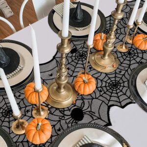 Black Halloween Table Runner Decor: Spider Web Black Table Linens 2 Packs 18 x 72 Inches Lace Runners for Halloween Party Dinner Fireplace Supplies