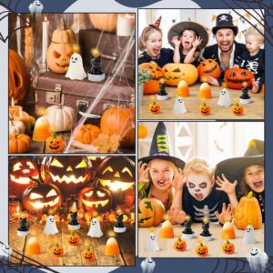 CNhoqc 12pcs Halloween Candy Corn Pumpkin Black Cat Ghost Mini Candles, Scented Halloween Tealight Candles Tabletop Decor, Cute Wax Pumpkin Face Mini Candle for Fall Halloween Party Supplies