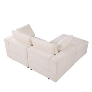 2 Seater Love Seat Modular Sectional Sofa with Ottoman, Chenille Upholstered Cloud Couch Full Foam Cushions Loveseat with Pillows for Home, Apartment Living Room