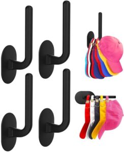 eiito hat hooks for caps storage-4pack,multi-purpose hat organizer,strong adhesive hat racks for wall, two mounting options rv organization and storage cap hanger(black)