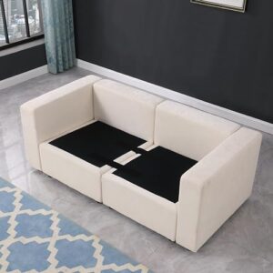 2 Seater Love Seat Modular Sectional Sofa with Ottoman, Chenille Upholstered Cloud Couch Full Foam Cushions Loveseat with Pillows for Home, Apartment Living Room