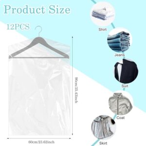 cobee 60x90 cm Garment Bags for Hanging Clothes, 12 Packs Plastic Dry Cleaner Bags, Hanging Dust-Proof Clothing Protector Covers for Long Dresses, Suit, Coat Closet Clothes Storage