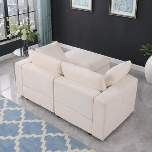 2 Seater Love Seat Modular Sectional Sofa with Ottoman, Chenille Upholstered Cloud Couch Full Foam Cushions Loveseat with Pillows for Home, Apartment Living Room