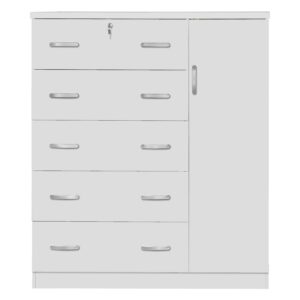 HomeStock Medieval Moods Products Jcf Sofie 5 Drawer Wooden Tall Chest Wardrobe in White