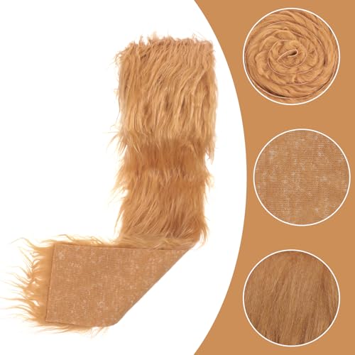 Lusofie 1Pc Faux Fur Fabric Brown Fur 4 x 60inch Fake Craft Fur Fluffy Fuzzy Fur Fabric Precut Strips for Costume DIY Gnomes Beard Santa Claus Hair Dwarf Cosplay Christmas Decoration