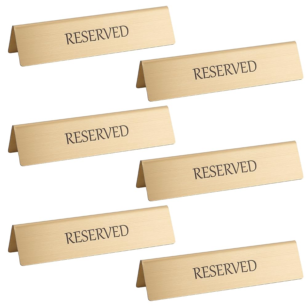 OLYCRAFT 6Pcs Reserved Table Signs Stainless Steel Table Top Reserved Sign Gold Reservation Seat Signs Reservation Table Tent Signs for Restaurant Wedding Office Meeting Party 1.5x5.9x1.3 Inch