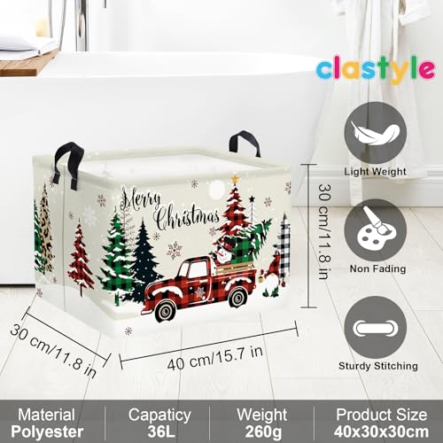 Clastyle Large Plaid Truck Christmas Tree Basket Snowman Gnome Merry Christmas Gift Basket Kid Leopard Spots Snowflate Book Shelf Basket Rectangle Toy Clothes Nursery Storage Cube